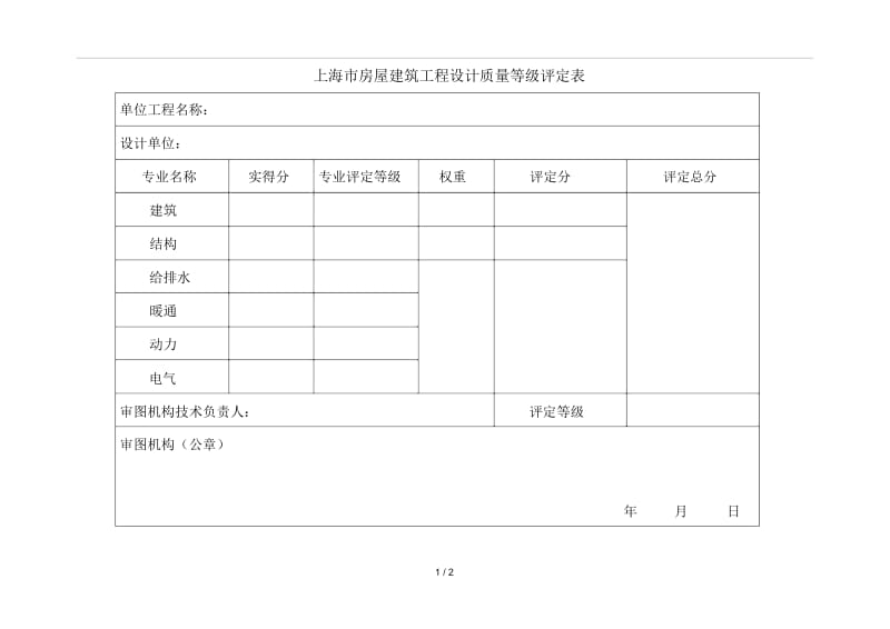 上海市房屋建筑工程设计质量等级评定表.docx_第1页