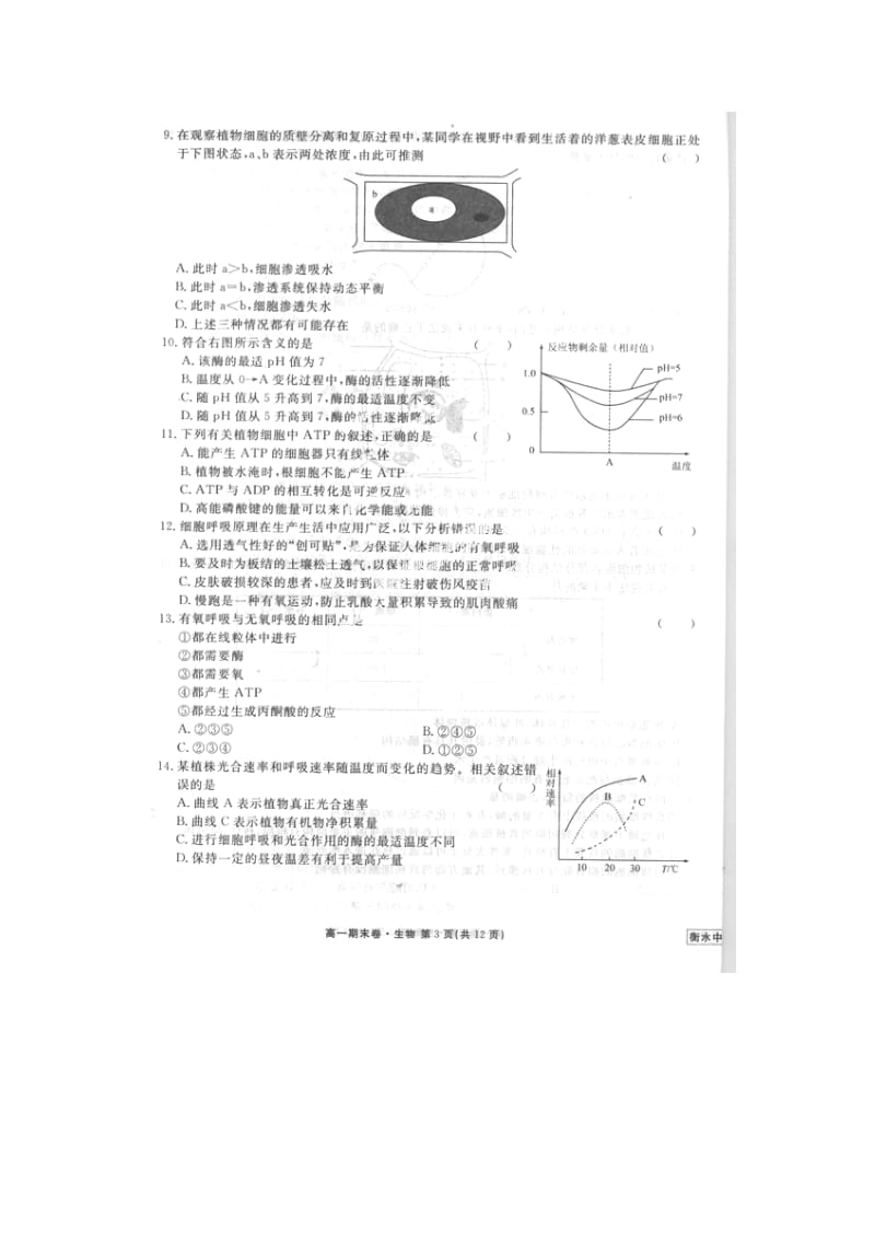 河北省衡水市衡水中学高一生物上学期期末考试试卷（扫描版）.doc_第3页