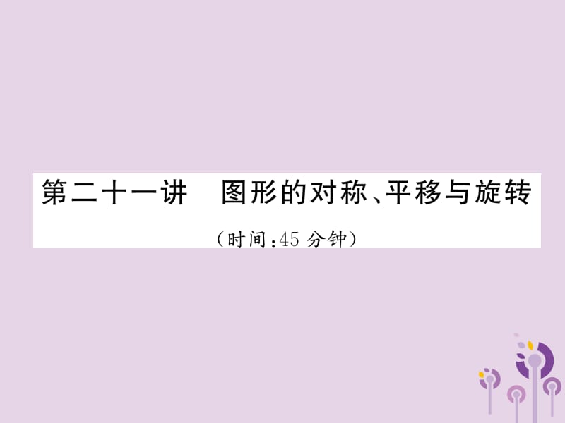 （宜宾专版）2019年中考数学总复习 第一编 教材知识梳理篇 第7章 图形的变化 第21讲 图形的对称、平移与旋转（精练）课件.ppt_第1页