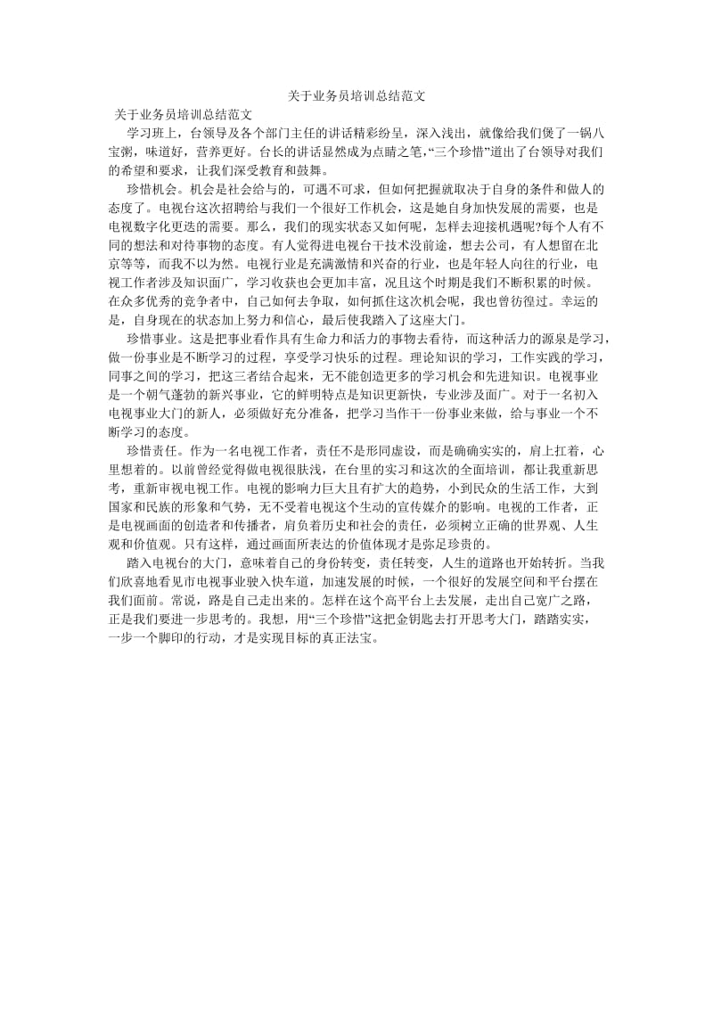 《关于业务员培训总结范文》.doc_第1页