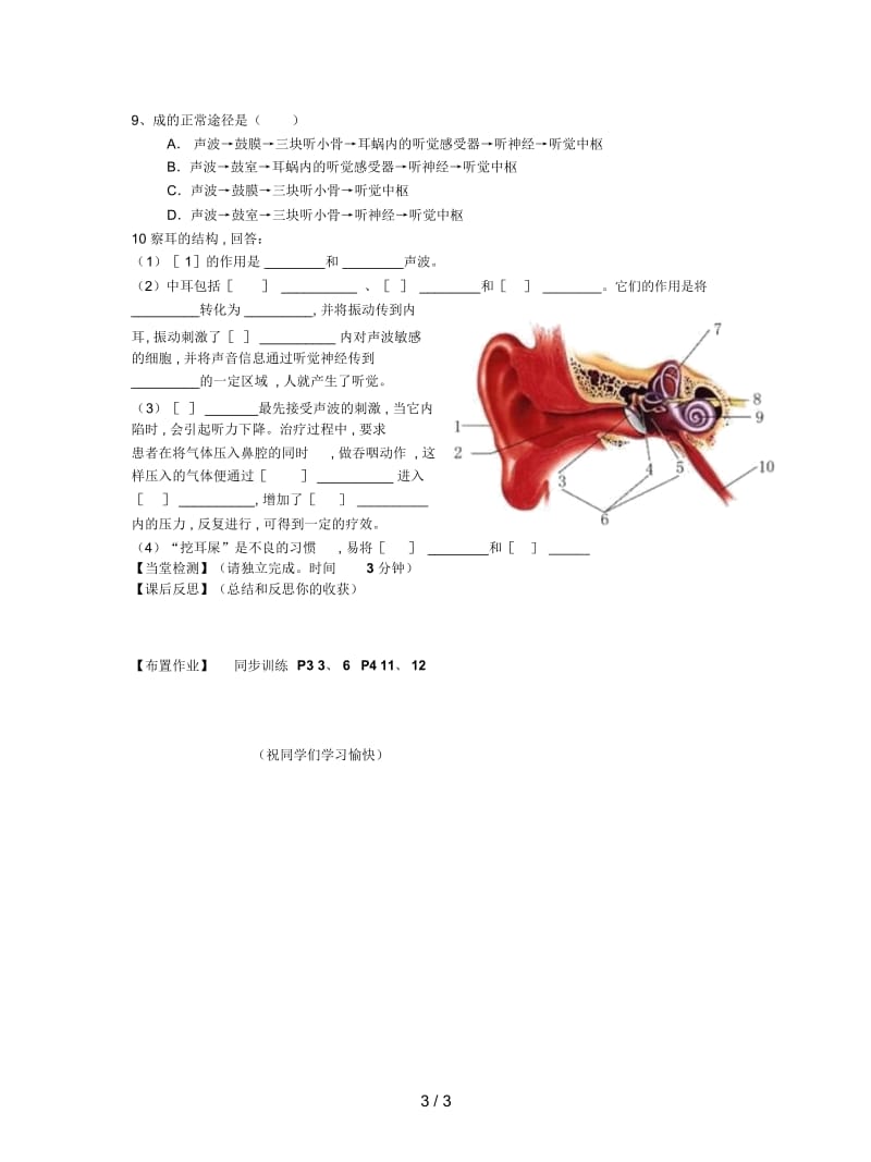 2019最新人教版生物七下《人体对外界环境的感知》学案.docx_第3页