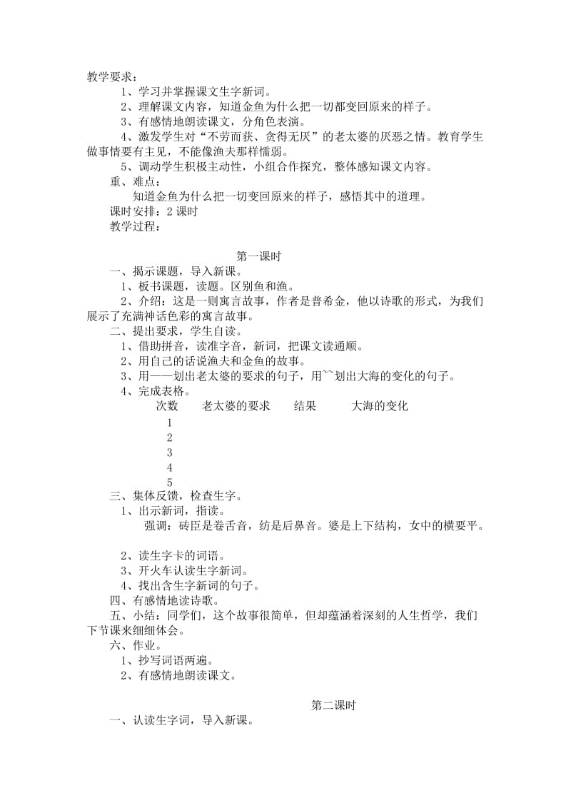 西南师大版六年级语文下册《六单元24 渔夫和金鱼的故事》教案_6.docx_第1页