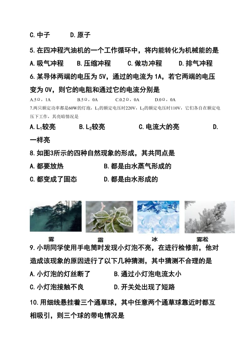 福建省厦门市九年级上学期期末质量检测物理试题及答案.doc_第2页