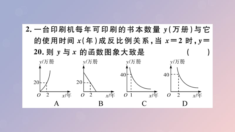 （安徽专用）2019春九年级数学下册 第26章 反比例函数 26.2 实际问题与反比例函数 第1课时 实际问题中的反比例函数习题讲评课件 （新版）新人教版.ppt_第3页