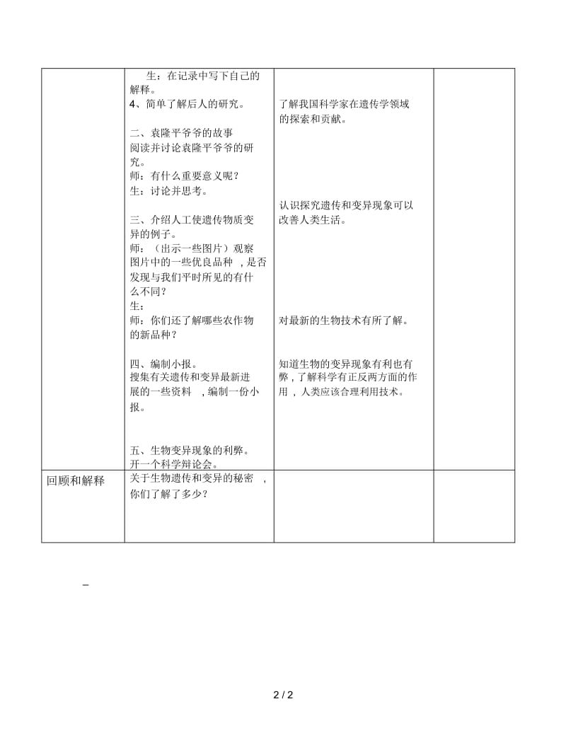 2019最新苏教版科学六下《寻找遗传和变异的秘密》表格简案.docx_第2页