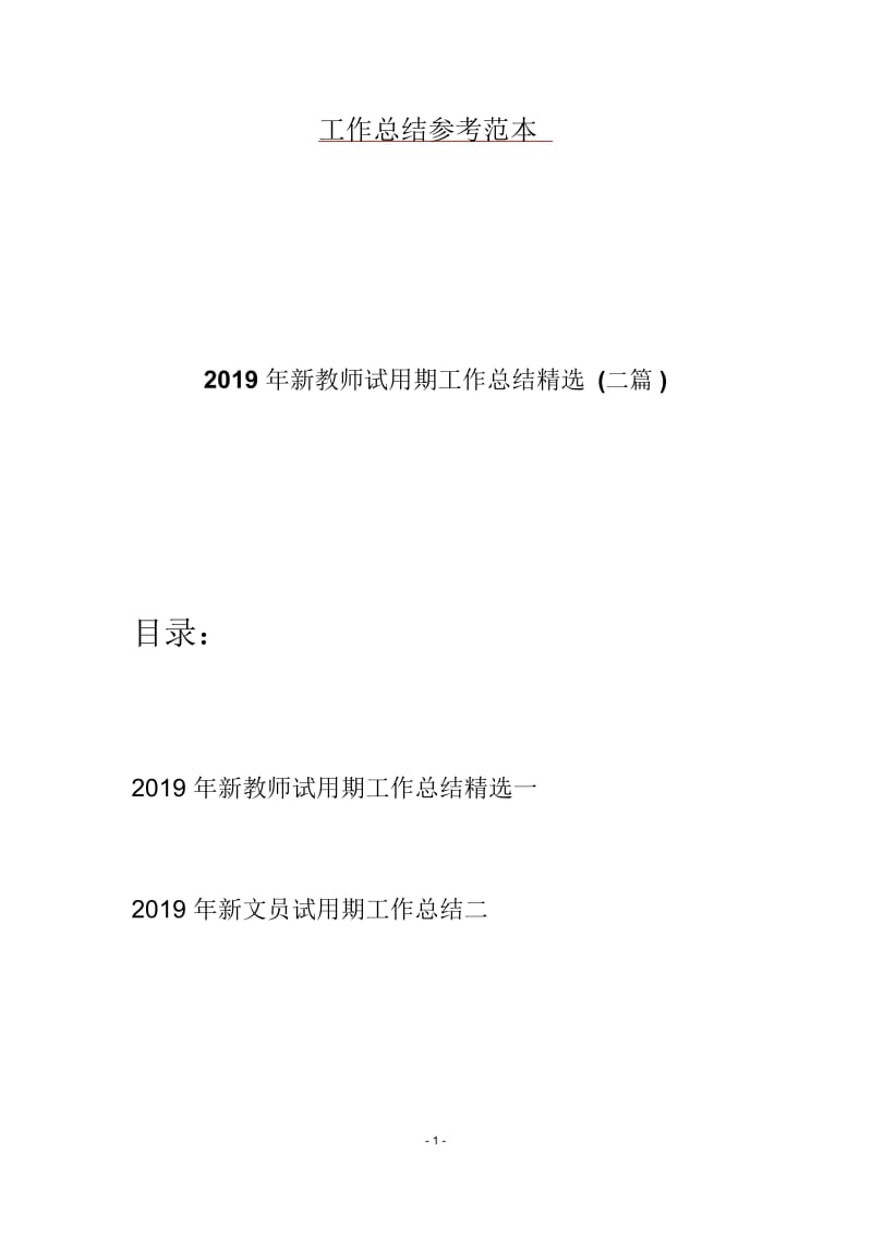 2019年新教师试用期工作总结精选(二篇).docx_第1页