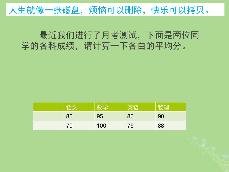 八年级数学下册 第二十章 数据的分析 20.1 数据的集中趋势 20.1.1 平均数（1）课件1 （新版）新人教版.pptx_第2页