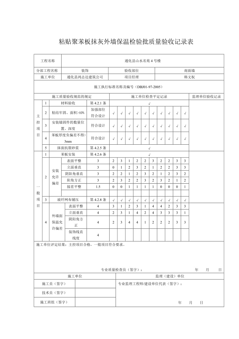 粘贴聚苯板抹灰外墙保温检验批质量验收记录表.doc_第2页