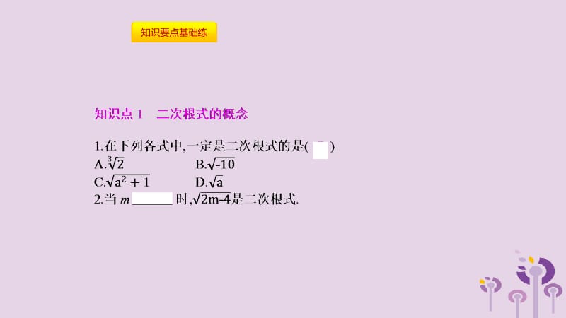 2019年春八年级数学下册 第16章 二次根式 16.1 二次根式 第1课时 二次根式的概念与性质课件 （新版）沪科版.pptx_第3页