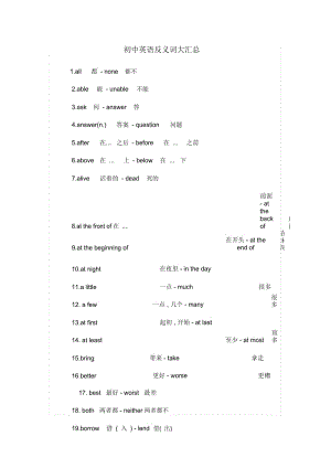 初中英语反义词大汇总.docx