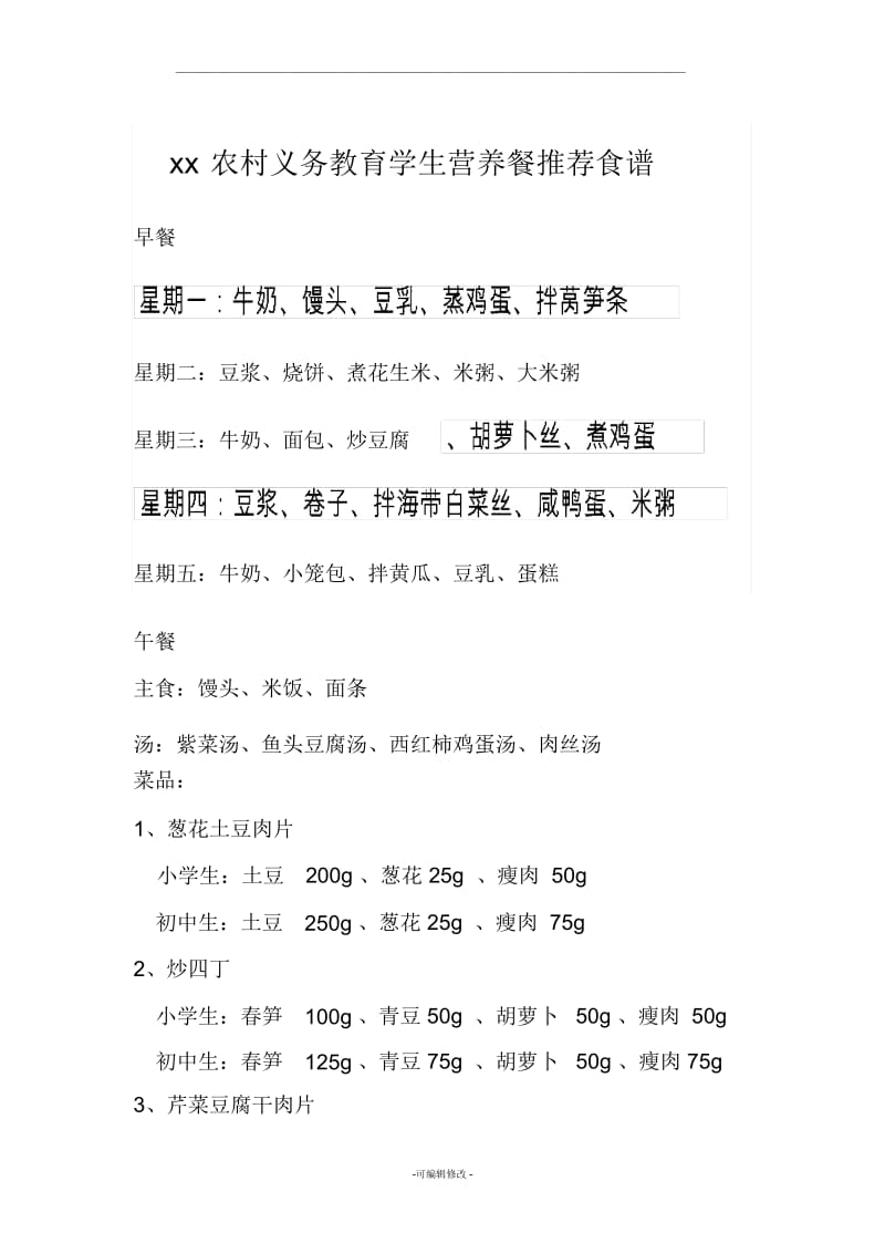 农村义务教育学生营养餐推荐食谱.docx_第1页