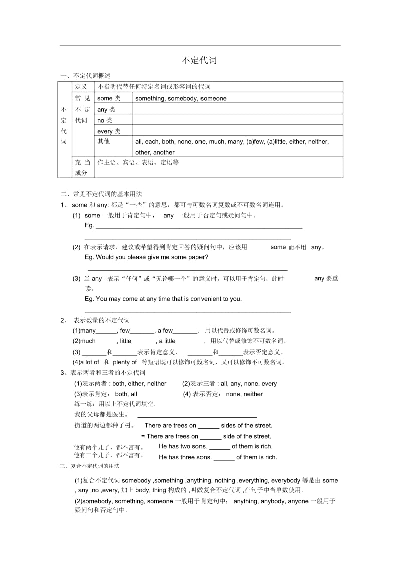 初中英语不定代词讲解及习题.docx_第1页