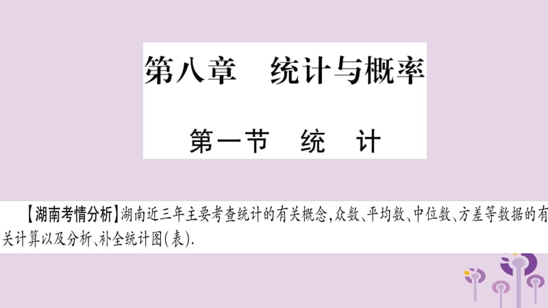 湖南省2019年中考数学复习 第一轮 考点系统复习 第8章 统计与概率 第1节 统计导学课件.pptx_第1页