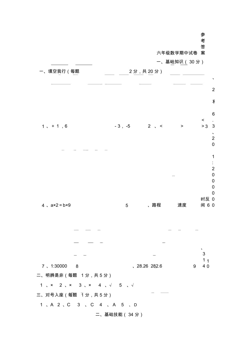 人教版六年级下学期数学期中试卷答案.docx_第1页