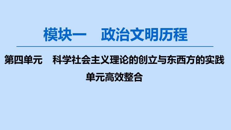 2020版高考历史一轮复习 模块1 第四单元 科学社会主义理论的创立与东西方的实践单元高效整合课件 岳麓版.ppt_第1页