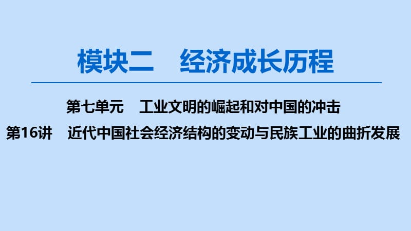 2020版高考历史一轮复习 模块2 第七单元 工业文明的崛起和对中国的冲击 第16讲 近代中国社会经济结构的变动与民族工业的曲折发展课件 岳麓版.ppt_第1页