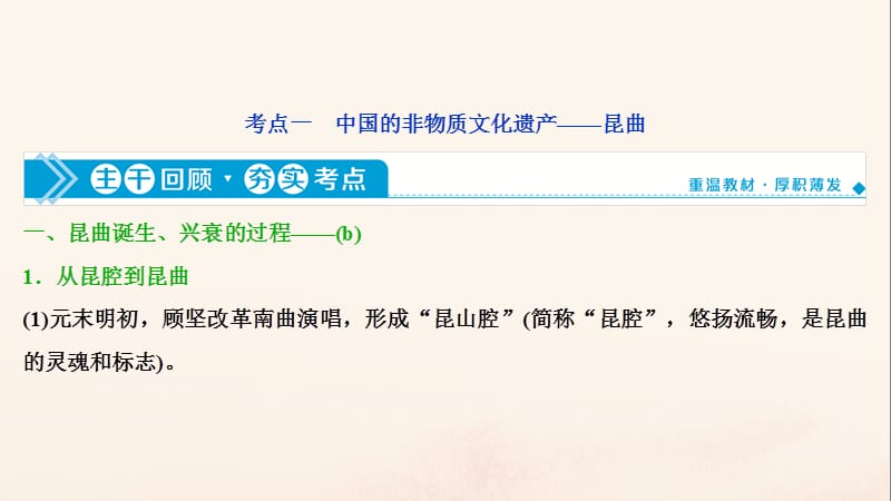 （浙江选考）2021版新高考历史一轮复习 专题十九 世界文化遗产荟萃 第46讲 中国的人类非物质文化遗产&mdash;&mdash;昆曲及具有警示意义的世界文化遗产课件 人民版.ppt_第3页