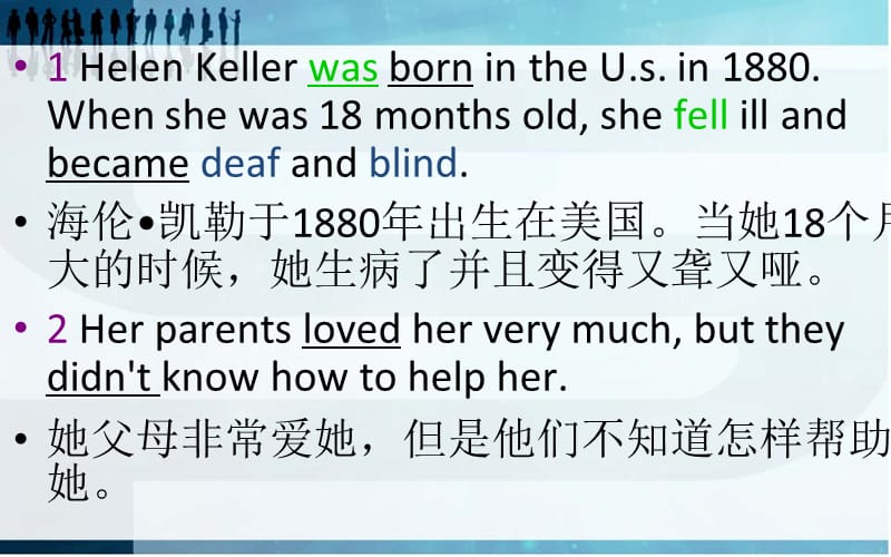 新冀教版六年级英语下册《Unit 2 Good Health to You.Lesson 12 Helen Keller》课件_6.ppt_第3页