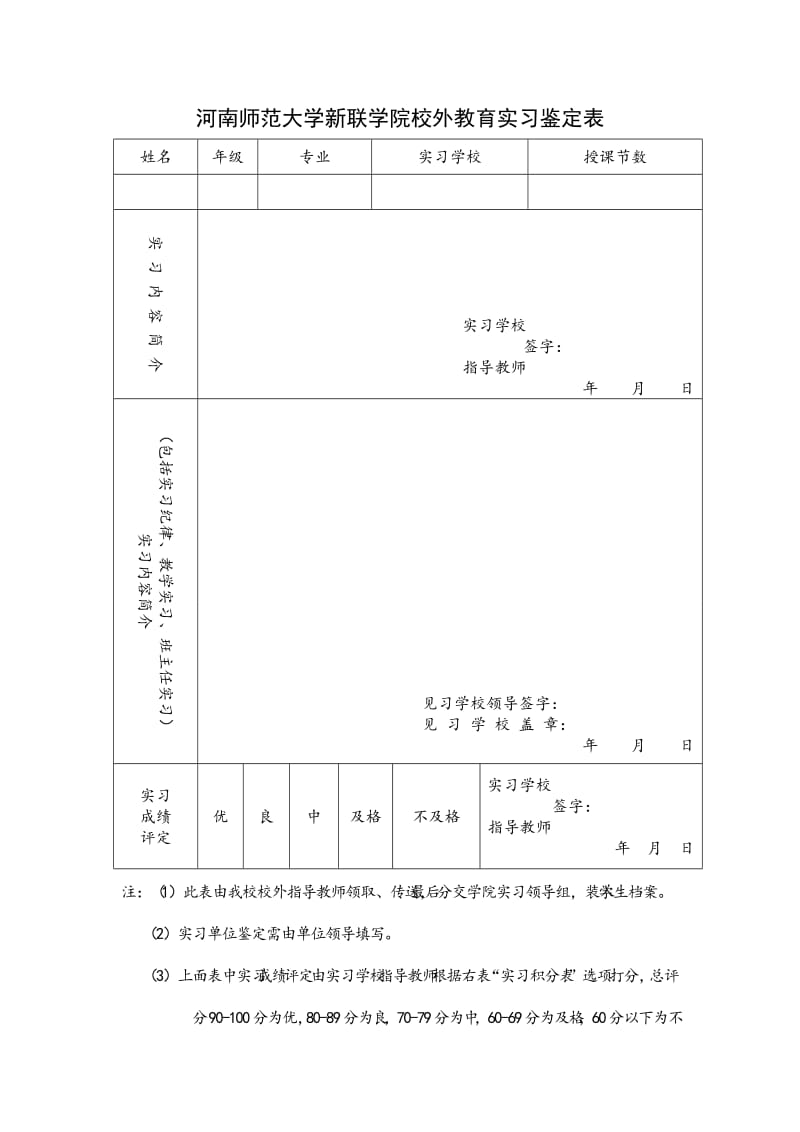 河南师范大学新联学院实习鉴定表.doc_第1页