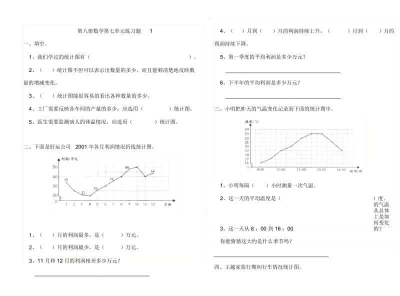 折线统计图练习题1.docx_第1页