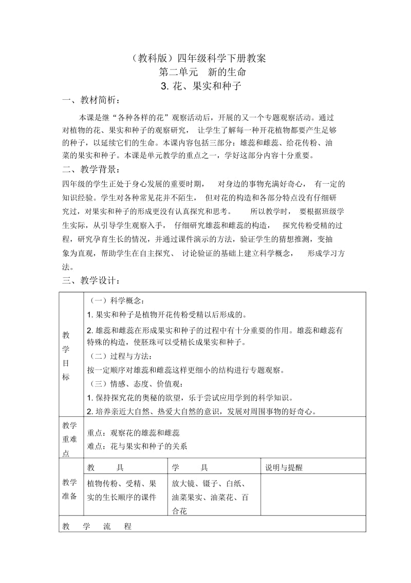 教科版四年级下册科学《花、果实和种子2》教学设计.docx_第1页