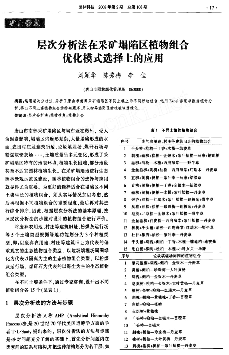 层次分析法在采矿塌陷区植物组合优化模式选择上的应用.doc_第1页