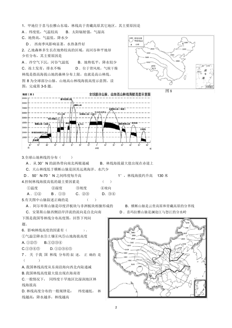 微专题3山地林线高度成因分析.docx_第2页