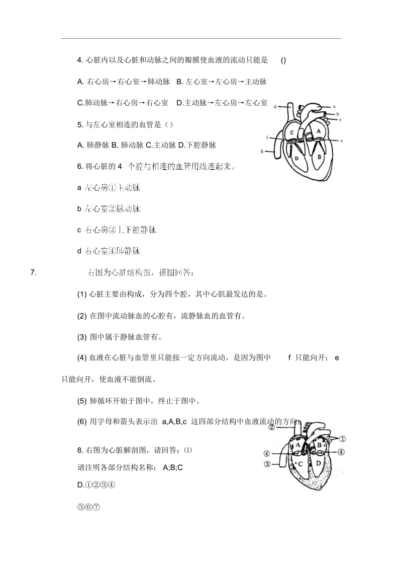 人教版七年级下册生物《输送血液的泵——心脏》教学案(20201125122236).docx_第3页