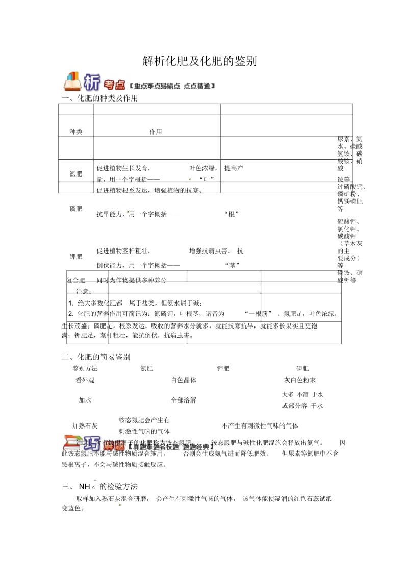 中考化学复习-解析化肥及化肥的鉴别.docx_第1页