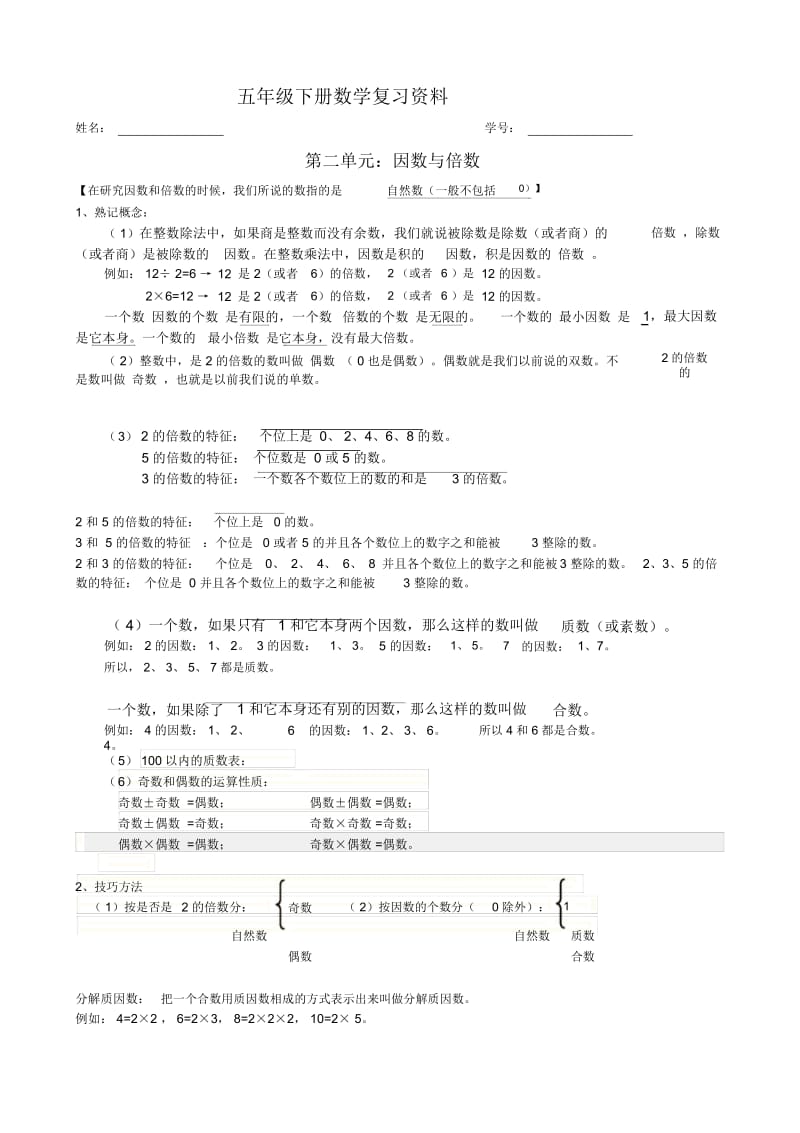 五年级下册数学第二单元复习资料.docx_第1页