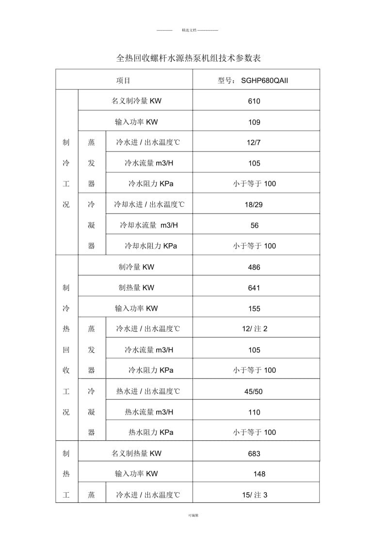 水源热泵机组技术参数表.docx_第1页