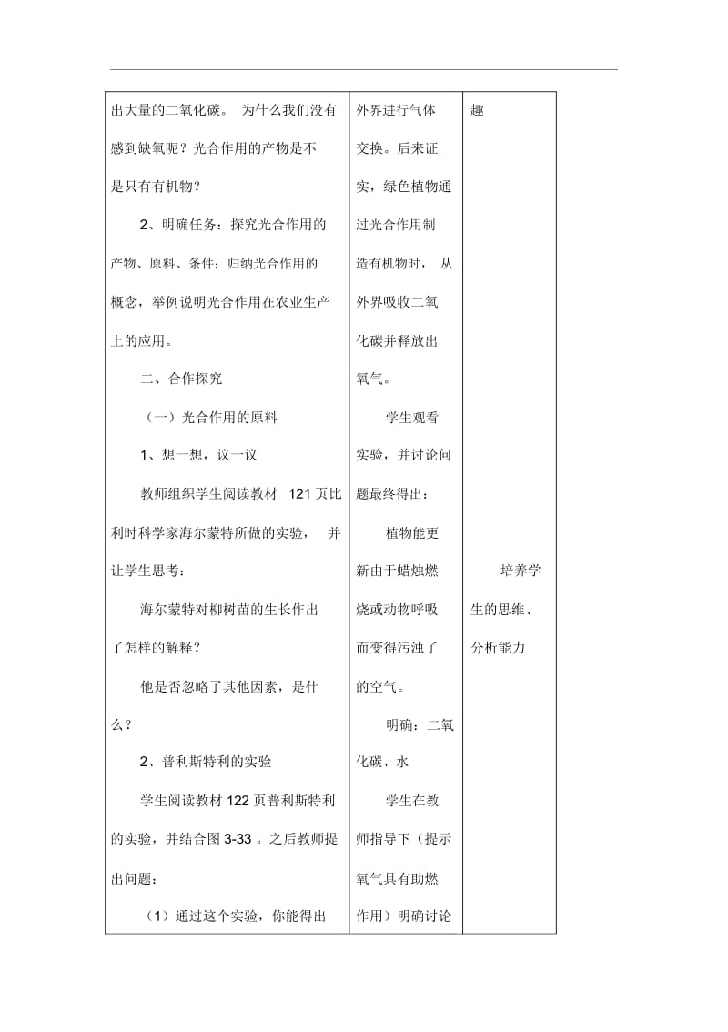 人教版七年级生物上册《光合作用吸收二氧化碳释放氧气》教学.docx_第2页