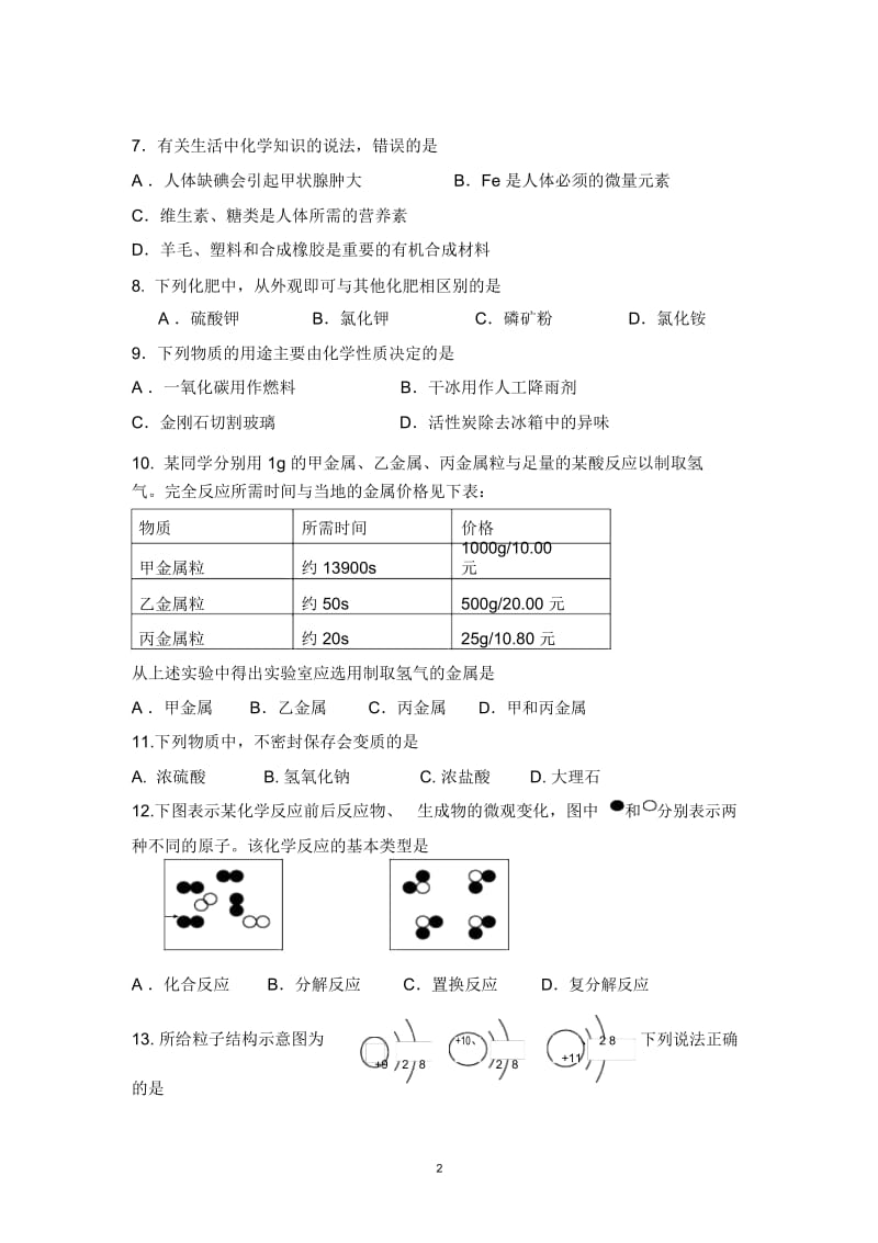 中考化学试题及答案.docx_第2页