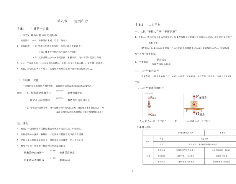 第八章运动和力(知识点归纳).docx_第1页