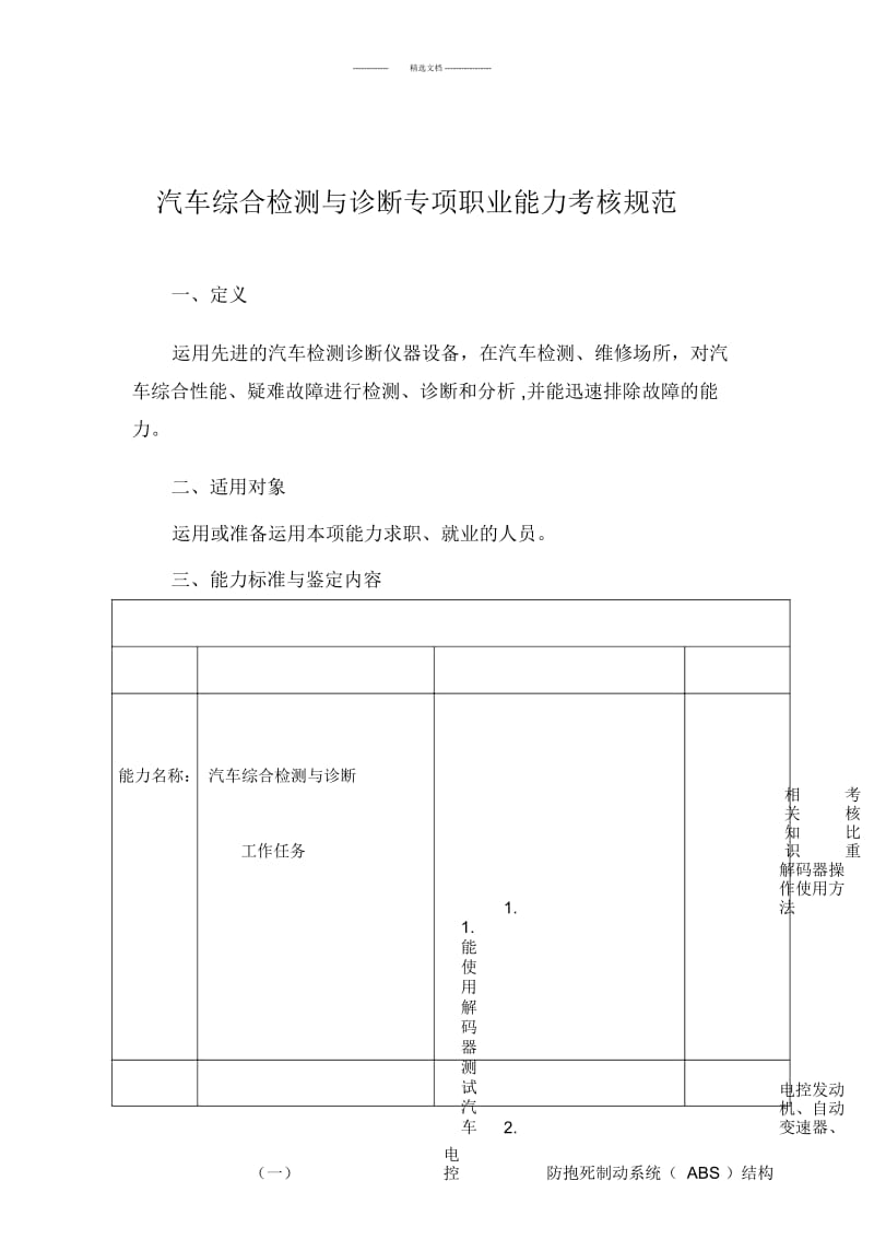 汽车综合检测与诊断专项职业能力考核规范.docx_第1页