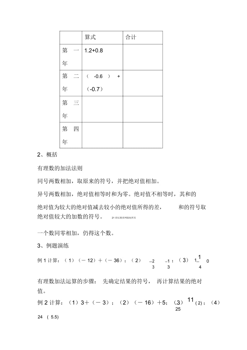 沪教版数学六年级下册5.4《有理数的加法》教案.docx_第2页