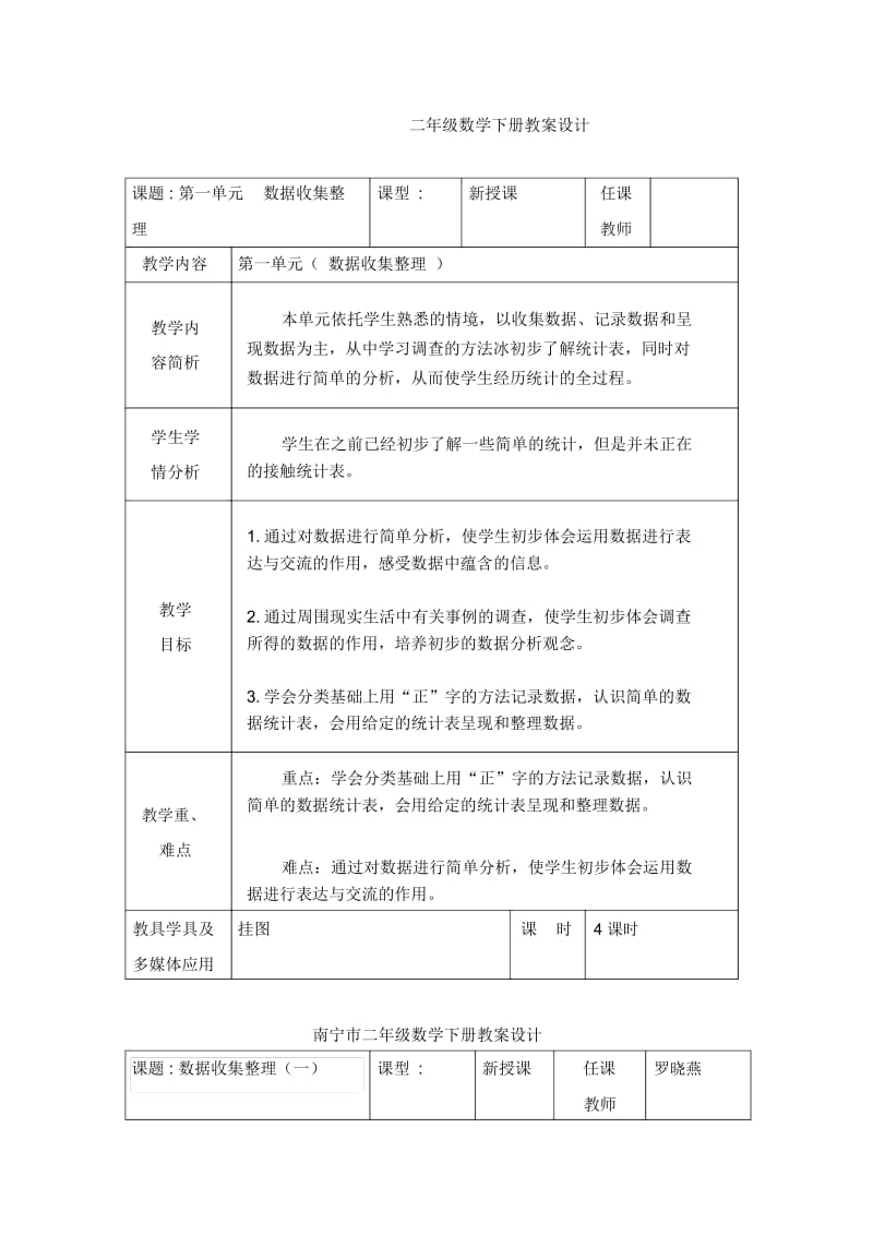 二年级下册数学《数据收集整理》教学设计.docx_第1页