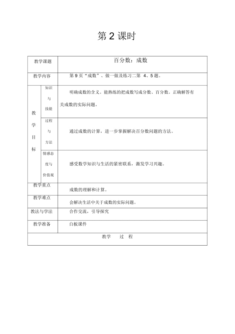 人教版】六年级数学下册：第二单元《百分数：成数》表格式教学设计.docx_第1页