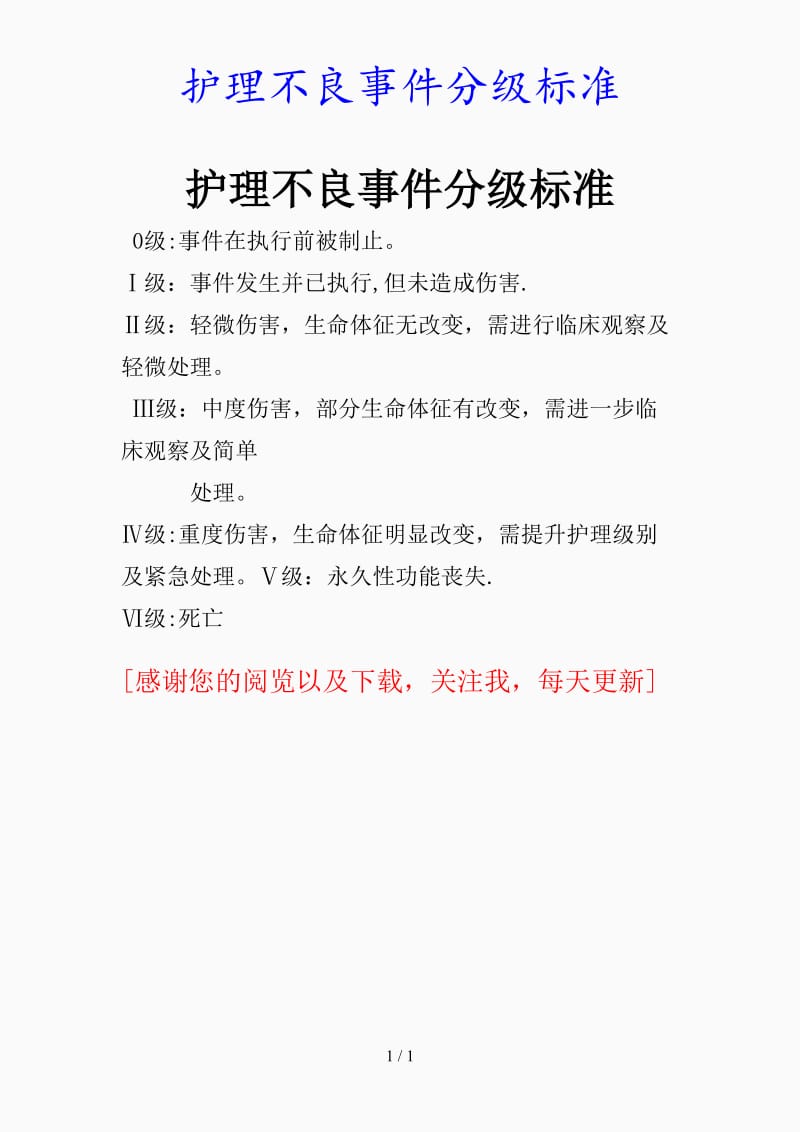 最新护理不良事件分级标准（精品课件）.doc_第1页