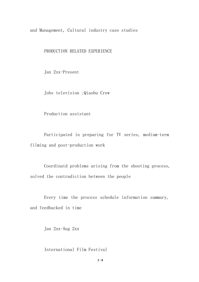 2021年制片助理英文简历范文.doc_第2页