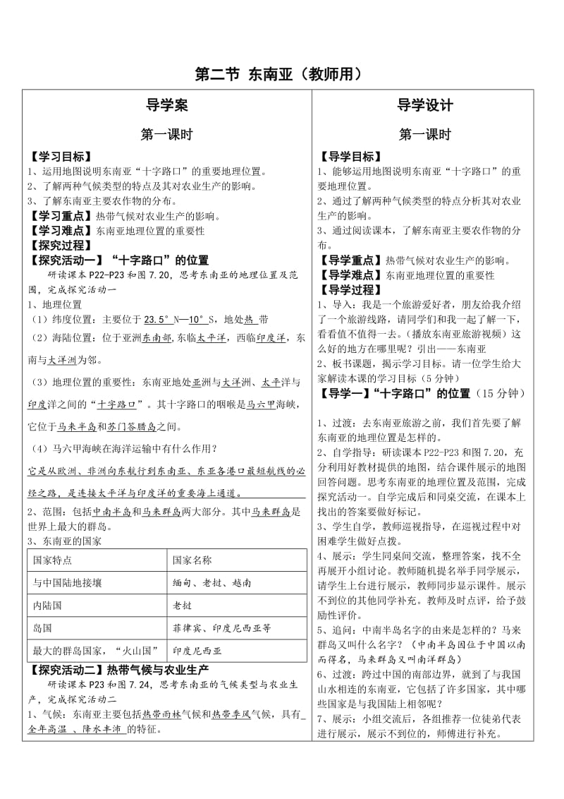 新人教版七年级地理下册《七章　我们邻近的地区和国家第二节　东南亚》教案_25.doc_第1页