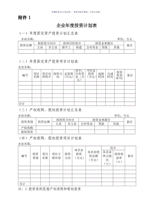 企业年度投资计划表（参考模板）.doc