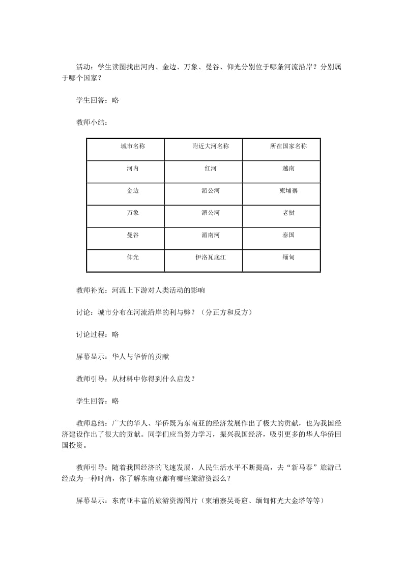 新人教版七年级地理下册《七章　我们邻近的地区和国家第二节　东南亚》教案_21.doc_第3页