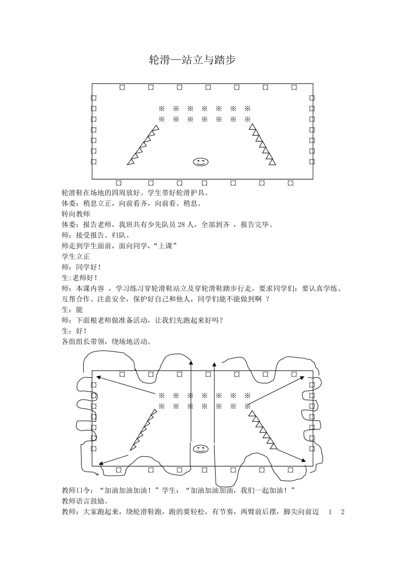 新人教版一至二年级体育《选用教材（可替换为校本内容）2．轮滑1.平行站立与踏步》公开课教案_0.docx_第1页