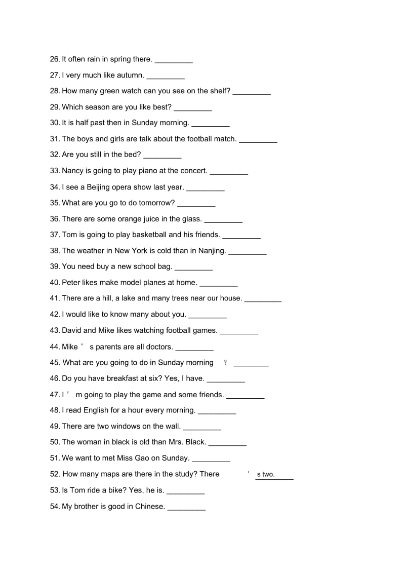 英语六年级改错练习.docx_第2页