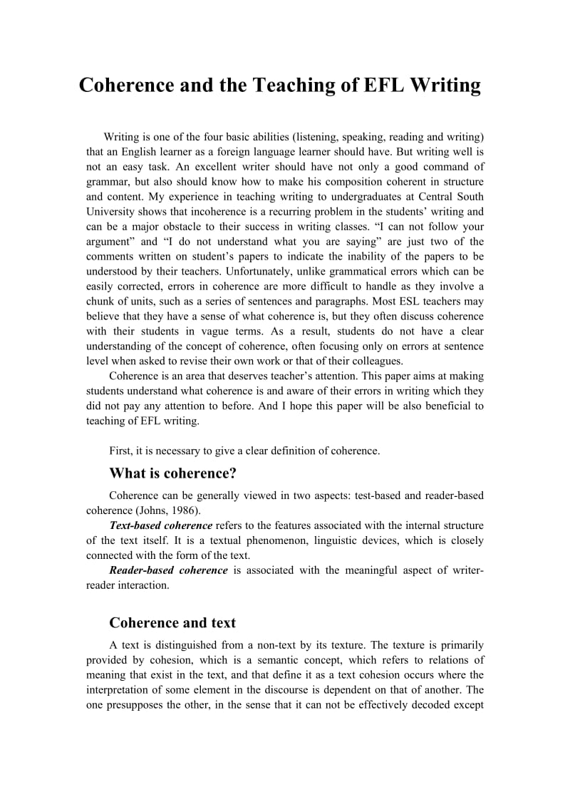 Coherence and the Teaching of EFL Writing1.doc_第1页