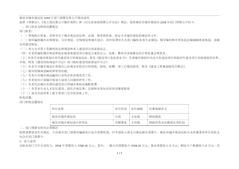 市城乡规划局2018年部门预算信息公开情况说明.docx_第1页