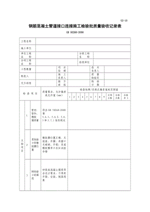 钢筋混凝土管道接口连接施工检验批质量验收记录表.doc