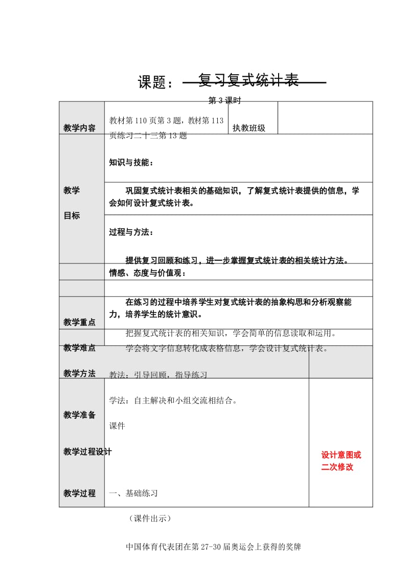 人教版小学数学三年级下册复习教案-复式统计表.docx_第1页