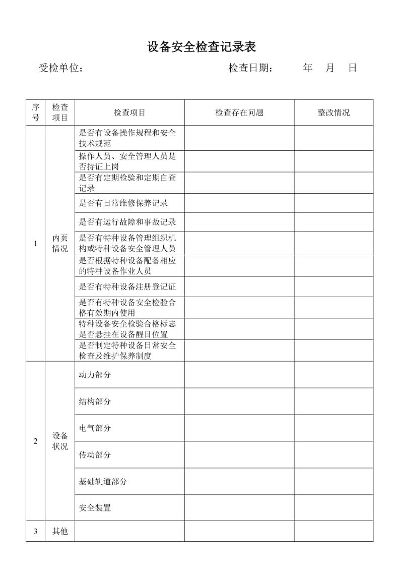 设备安全检查记录表.doc_第1页